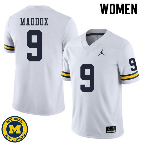 Womens University of Michigan #9 Andy Maddox White College Game Jersey